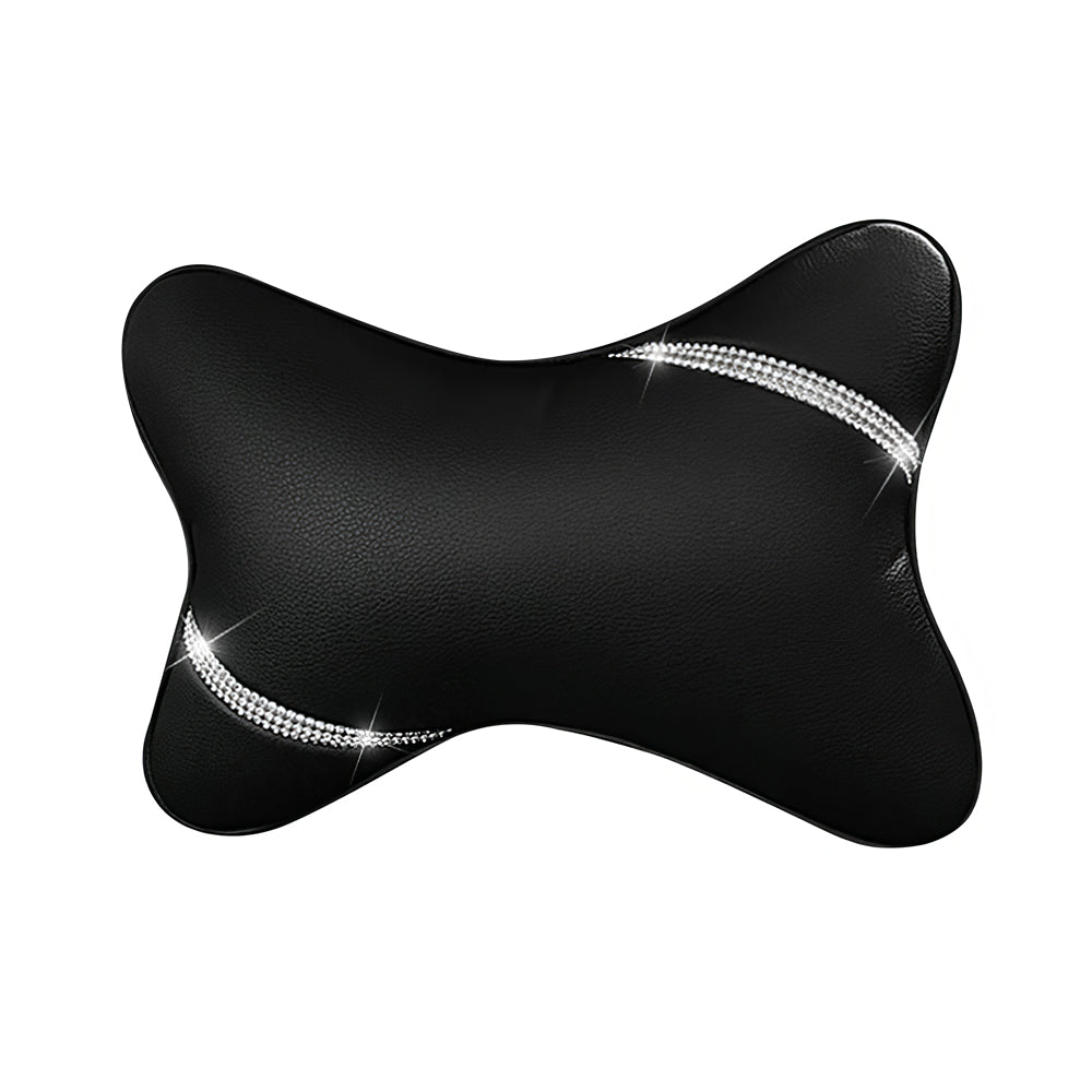2-Pack Car Neck Pillow PU Leather, Adjustable Headrest Support, Black
