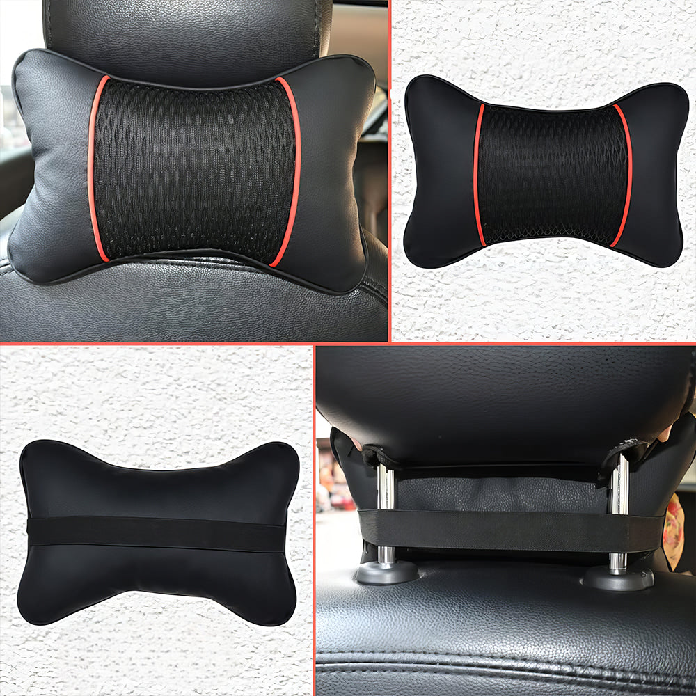 2-Pack Car Neck Pillow PU Leather, Adjustable Headrest Support, Black