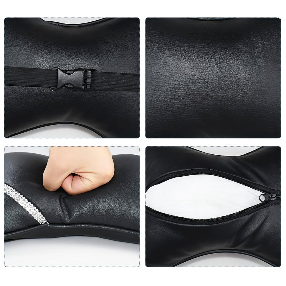 2-Pack Car Neck Pillow PU Leather, Adjustable Headrest Support, Black