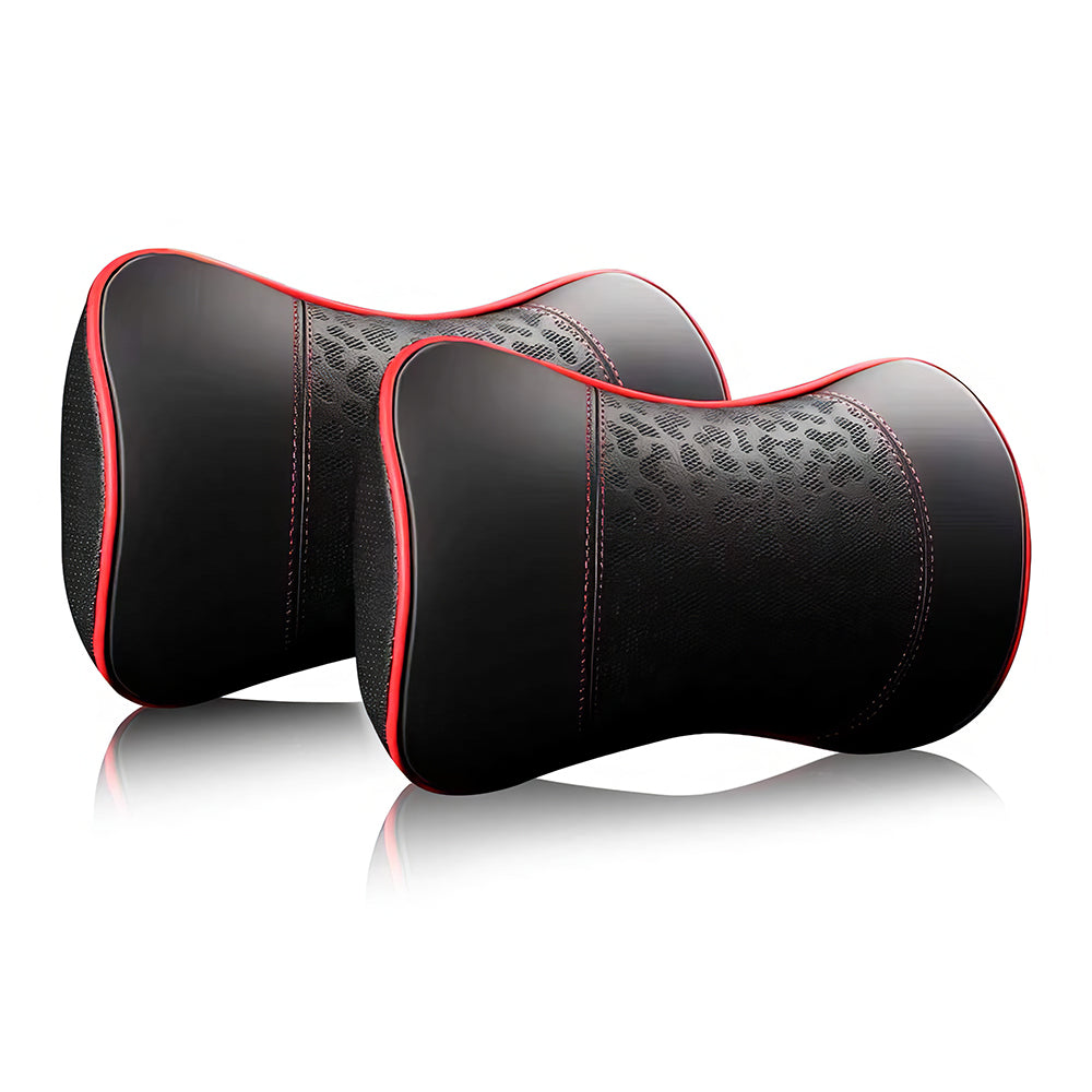 2-Pack Leather Car Neck Pillows, Memory Foam Cervical Support, Red