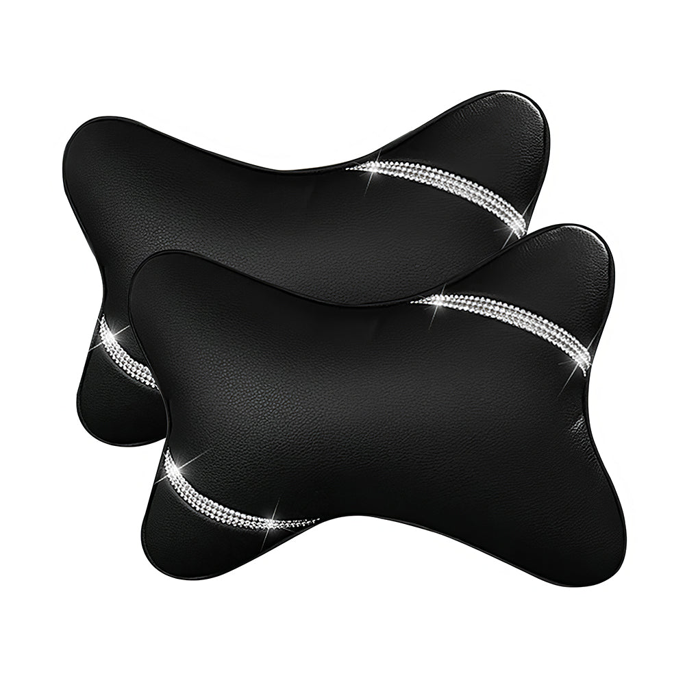 2-Pack Car Neck Pillow PU Leather, Adjustable Headrest Support, Black