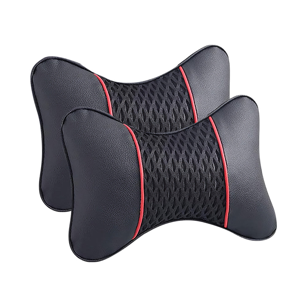 2-Pack Car Neck Pillow PU Leather, Adjustable Headrest Support, Black