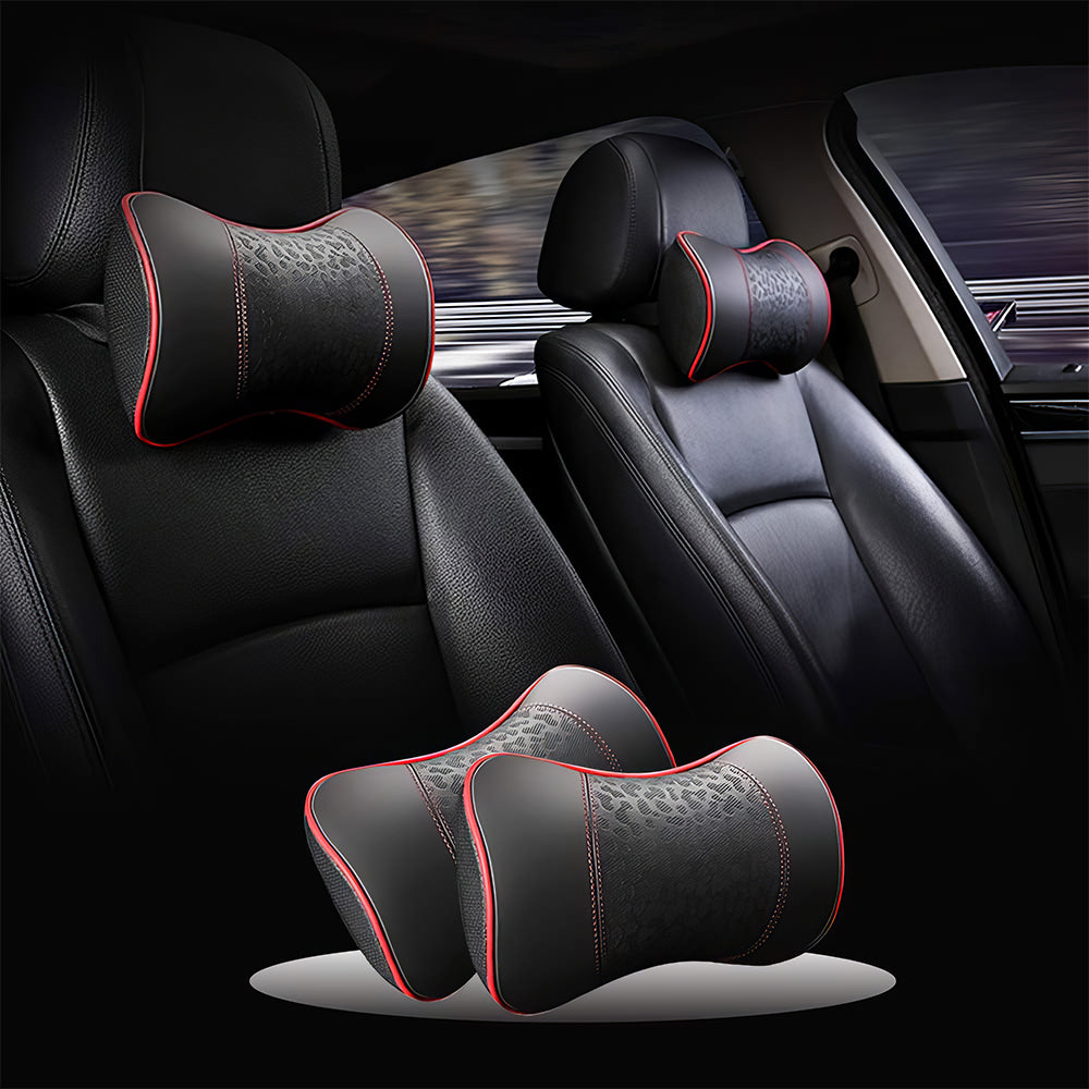 2-Pack Leather Car Neck Pillows, Memory Foam Cervical Support, Red