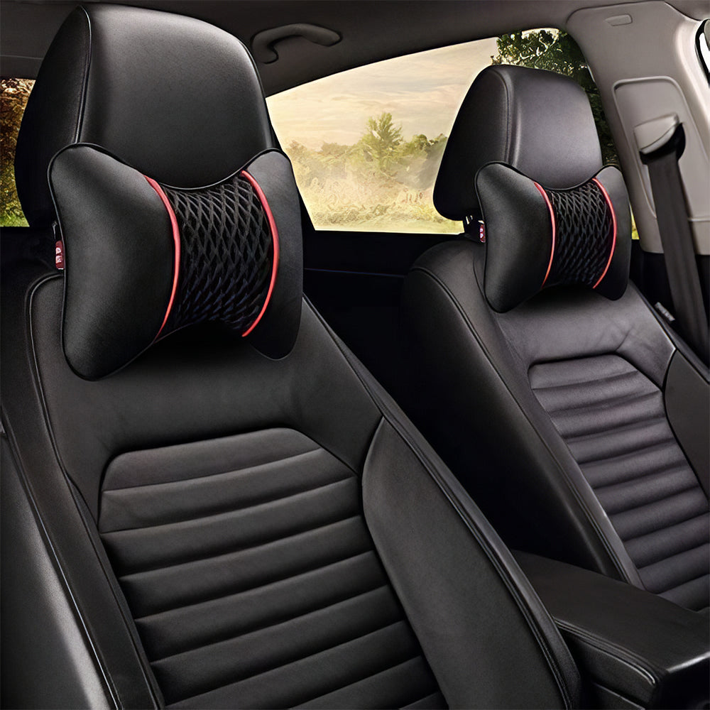 2-Pack Car Neck Pillow PU Leather, Adjustable Headrest Support, Black