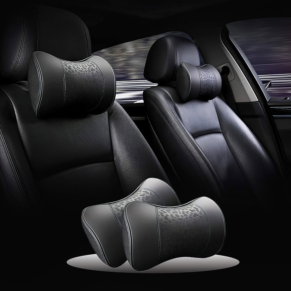 2-Pack Leather Car Neck Pillows, Memory Foam Cervical Support, Red