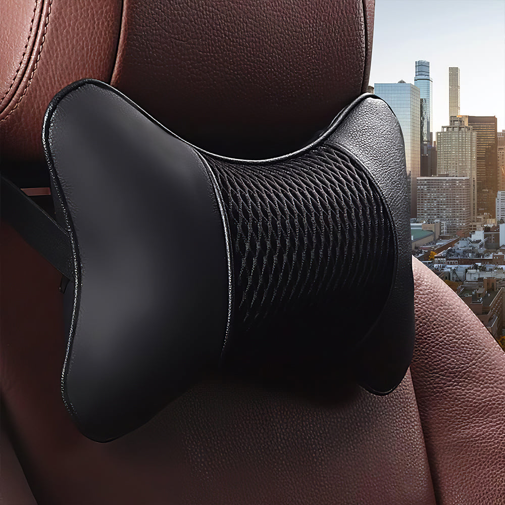 2-Pack Car Neck Pillow PU Leather, Adjustable Headrest Support, Black