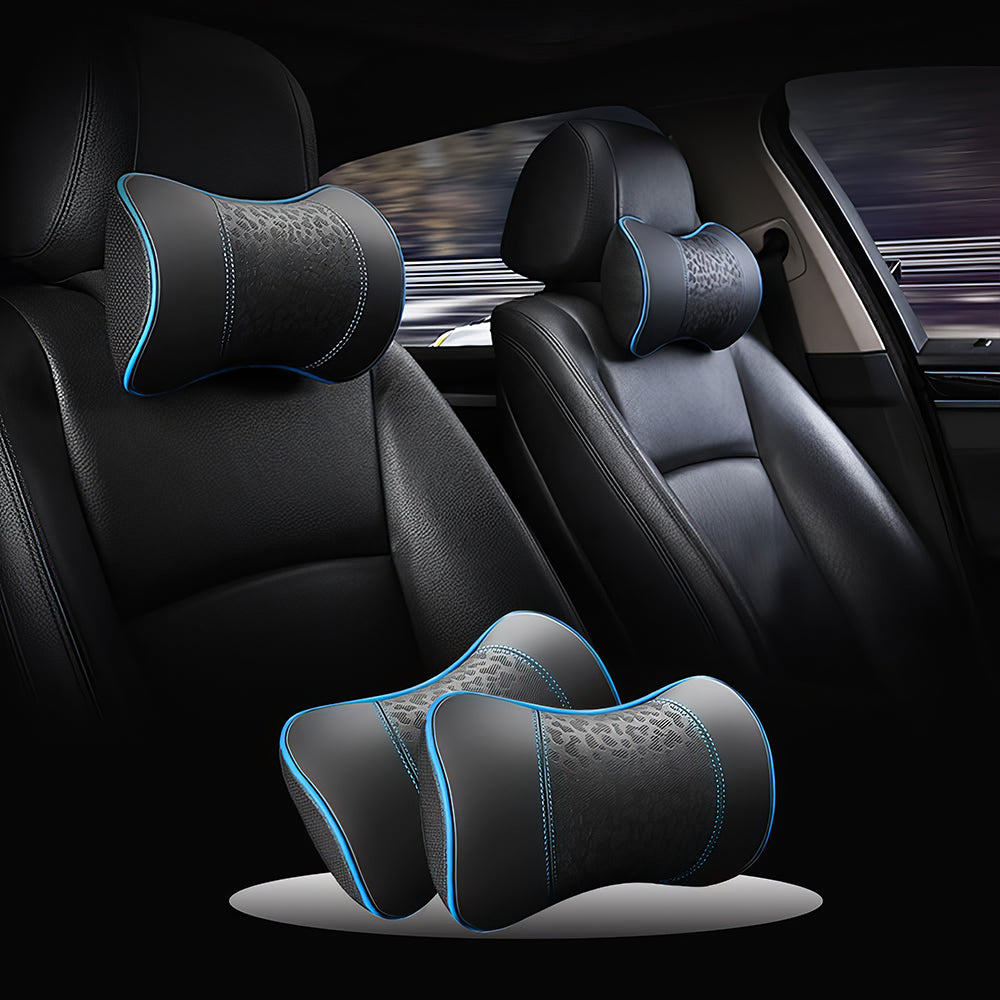 2-Pack Leather Car Neck Pillows, Memory Foam Cervical Support, Red