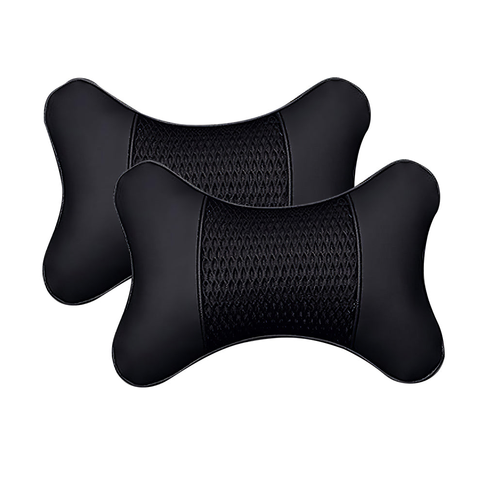 2-Pack Car Neck Pillow PU Leather, Adjustable Headrest Support, Black